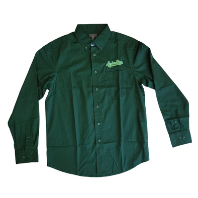 Men's Dark Green Long Sleeve Dress Shirt - Script Logo